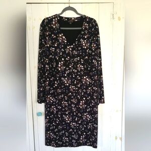 J Jill Wearever Floral V Neck Midi Longsleeve Dress